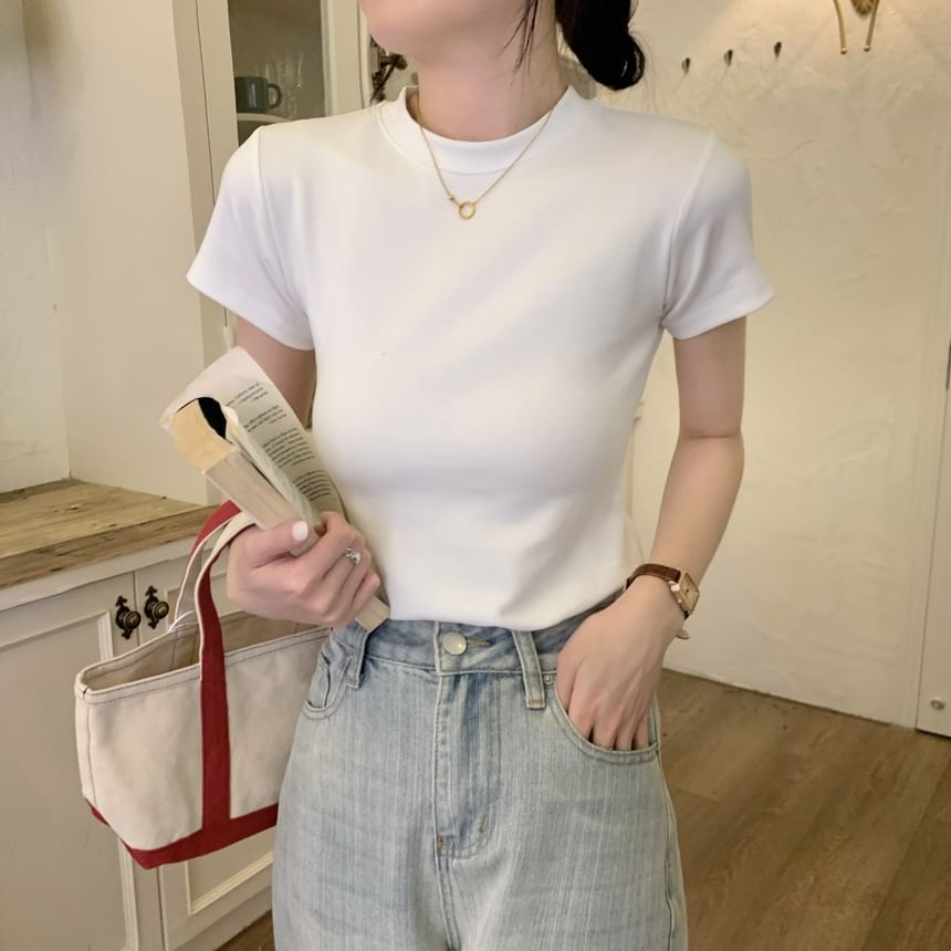 Neck Tee Crew Short-Sleeve Plain