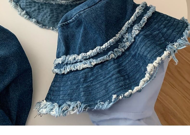 Denim Fringed Distressed Hat Bucket