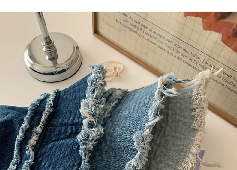 Denim Fringed Distressed Hat Bucket