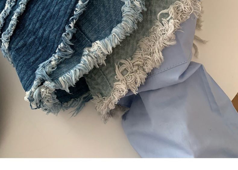 Denim Fringed Distressed Hat Bucket