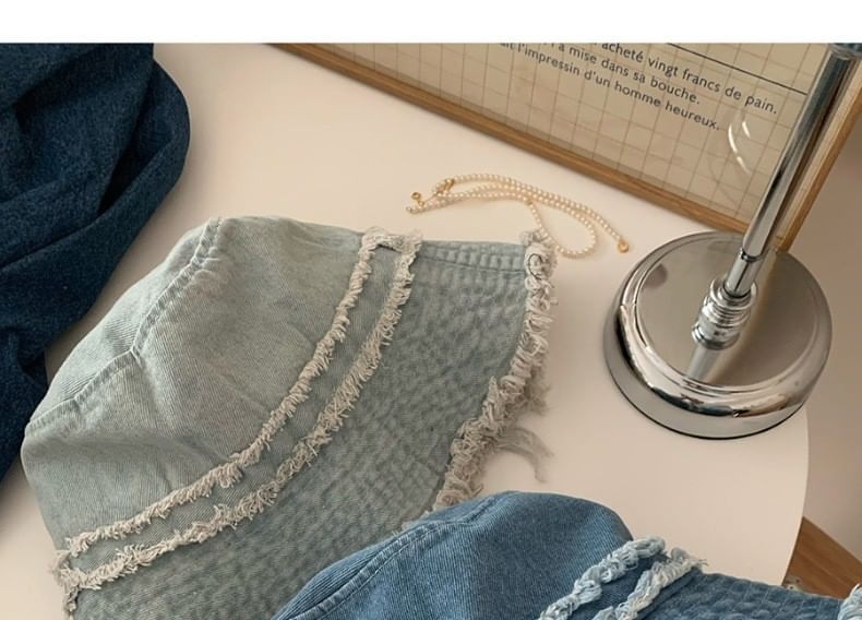 Denim Fringed Distressed Hat Bucket