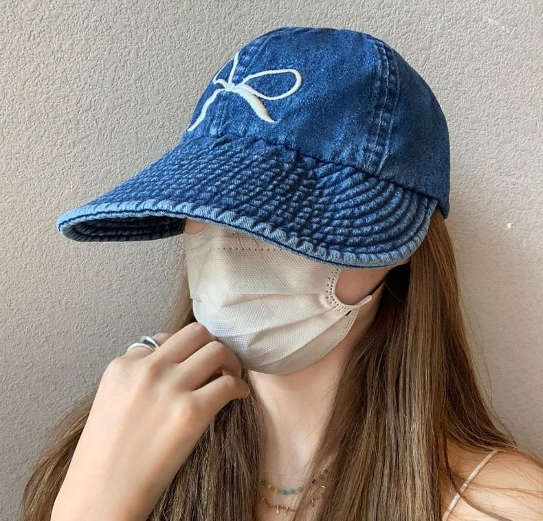 Bow Cap Embroidered Baseball Denim