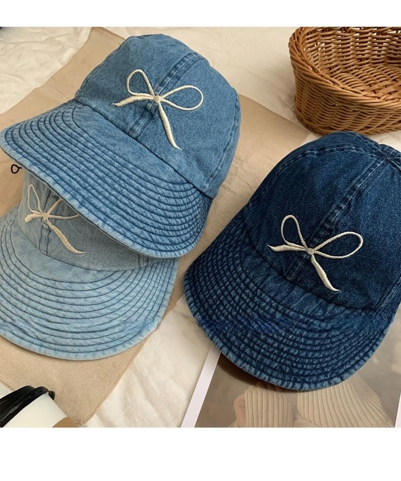 Bow Cap Embroidered Baseball Denim