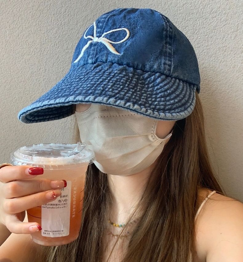 Bow Cap Embroidered Baseball Denim