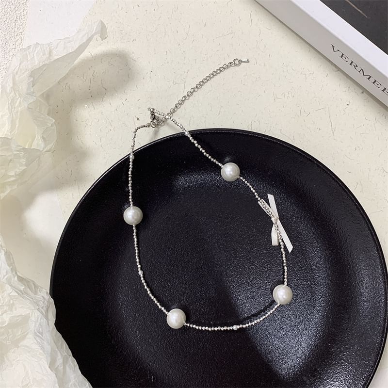 Choker Pearl Ribbon Alloy Faux