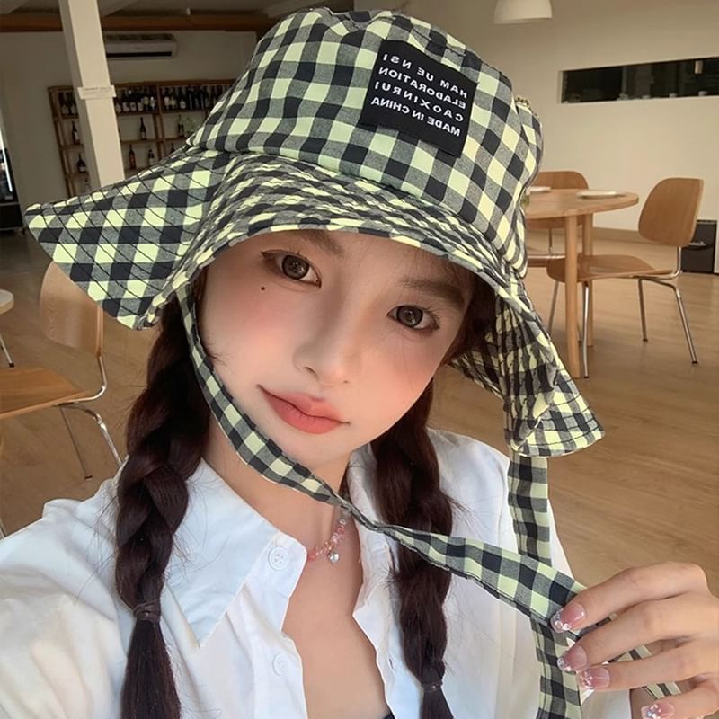 Chin Hat Checkered Strap With Cotton Bucket