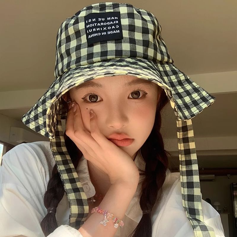 Chin Hat Checkered Strap With Cotton Bucket