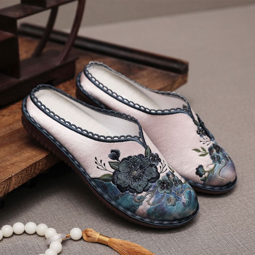 Textile Mules Embroidered