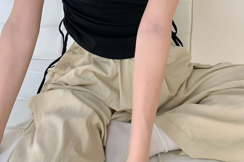 Plain Waist Drawstring Neck Notch Short-Sleeve Tee