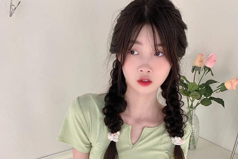 Plain Waist Drawstring Neck Notch Short-Sleeve Tee
