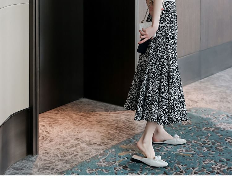 A-Line Print Midi Waist Elastic Floral Skirt