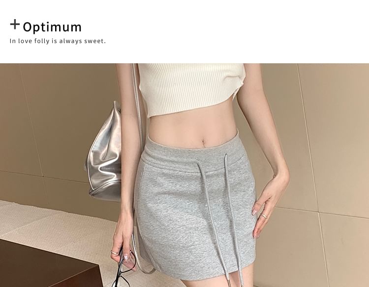 Mini Pencil Drawstring Skirt Waist Plain