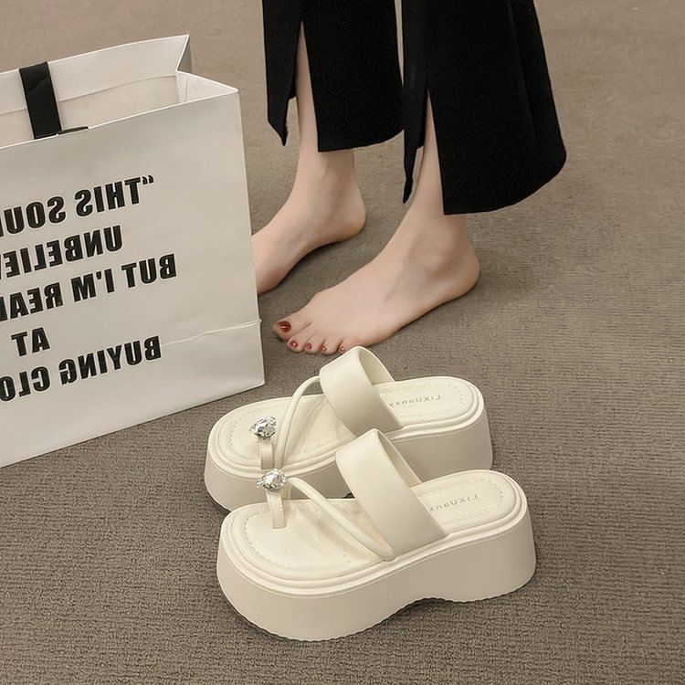 Heart Loop Slide Sandals Platform Rhinestone Toe
