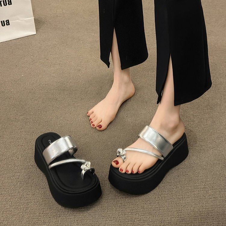 Heart Loop Slide Sandals Platform Rhinestone Toe