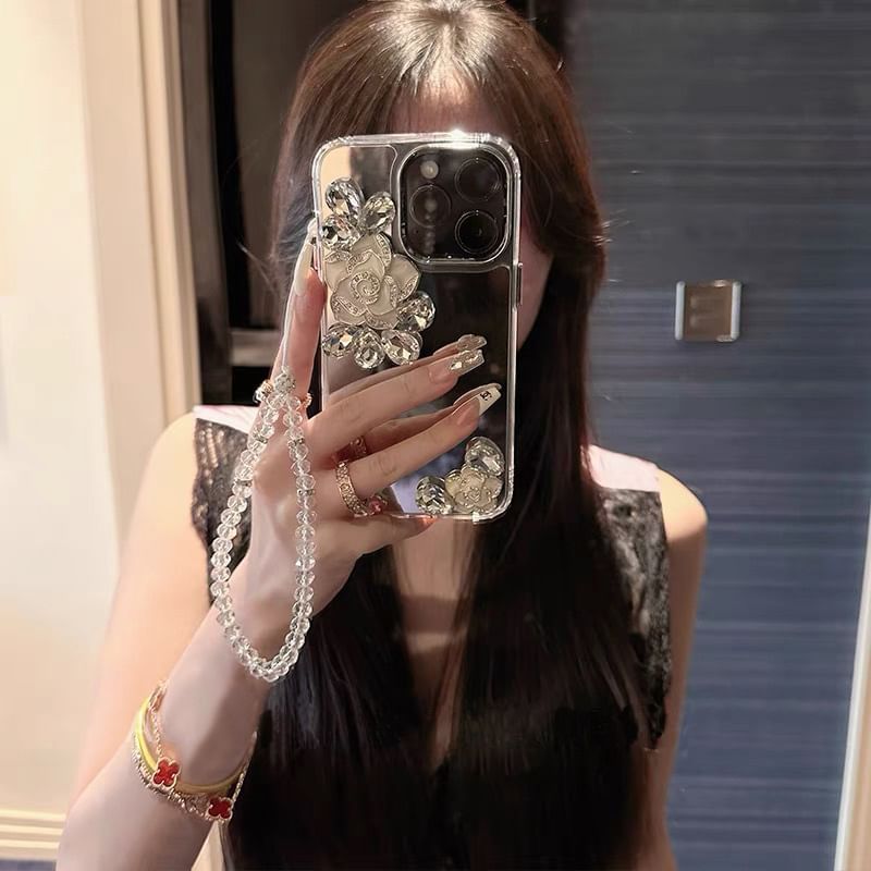 Case Phone Floral Mirrored Strap