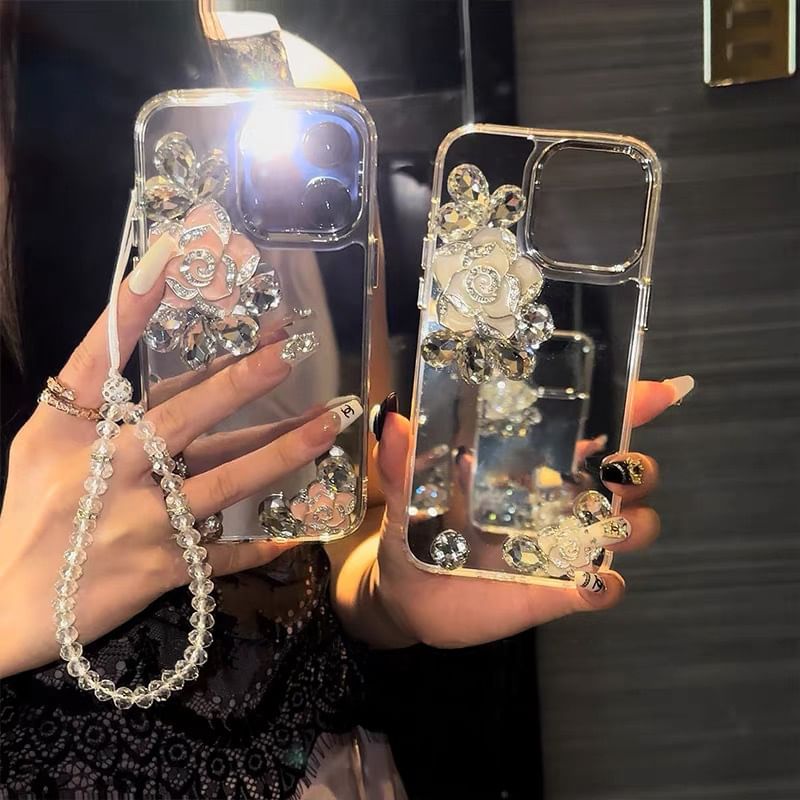 Case Phone Floral Mirrored Strap