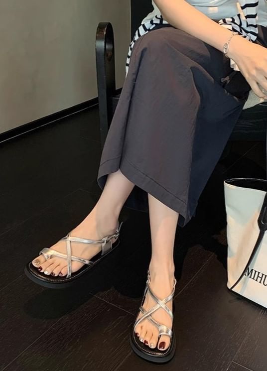 Cross Criss Platform Toe Loop Sandals