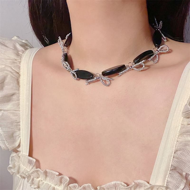 / Beaded Earring Bow Necklace Drop