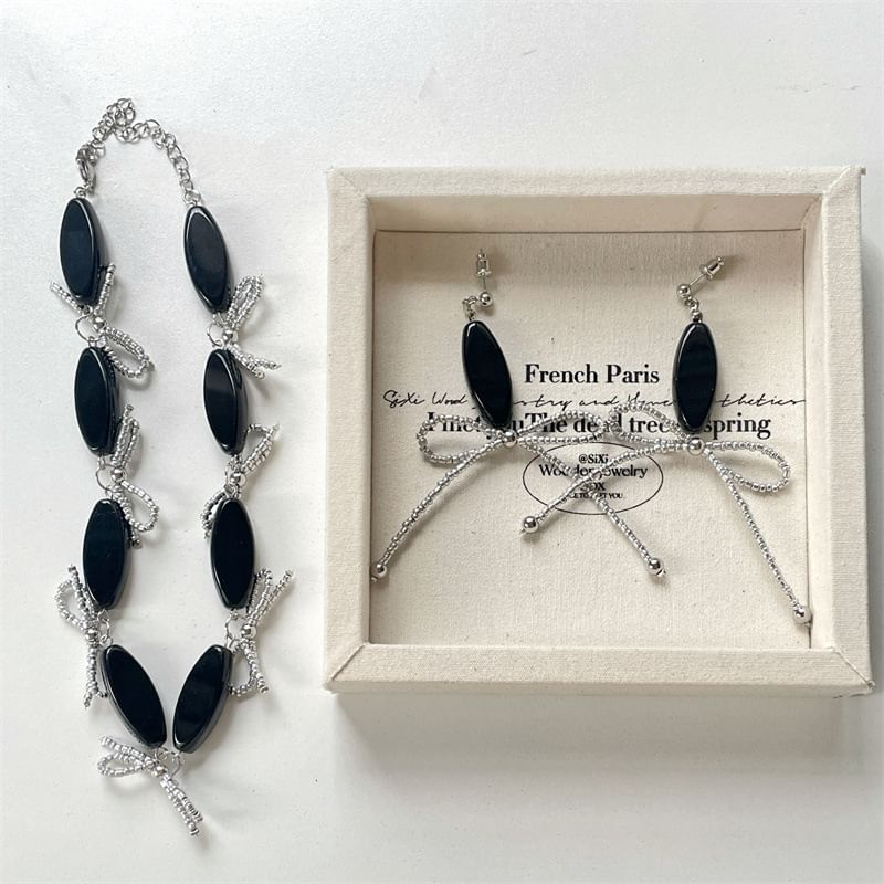 / Beaded Earring Bow Necklace Drop