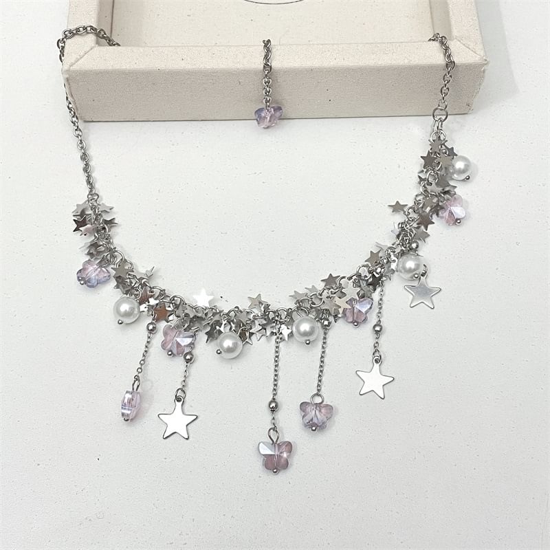 Necklace Faux Pearl Beaded Star