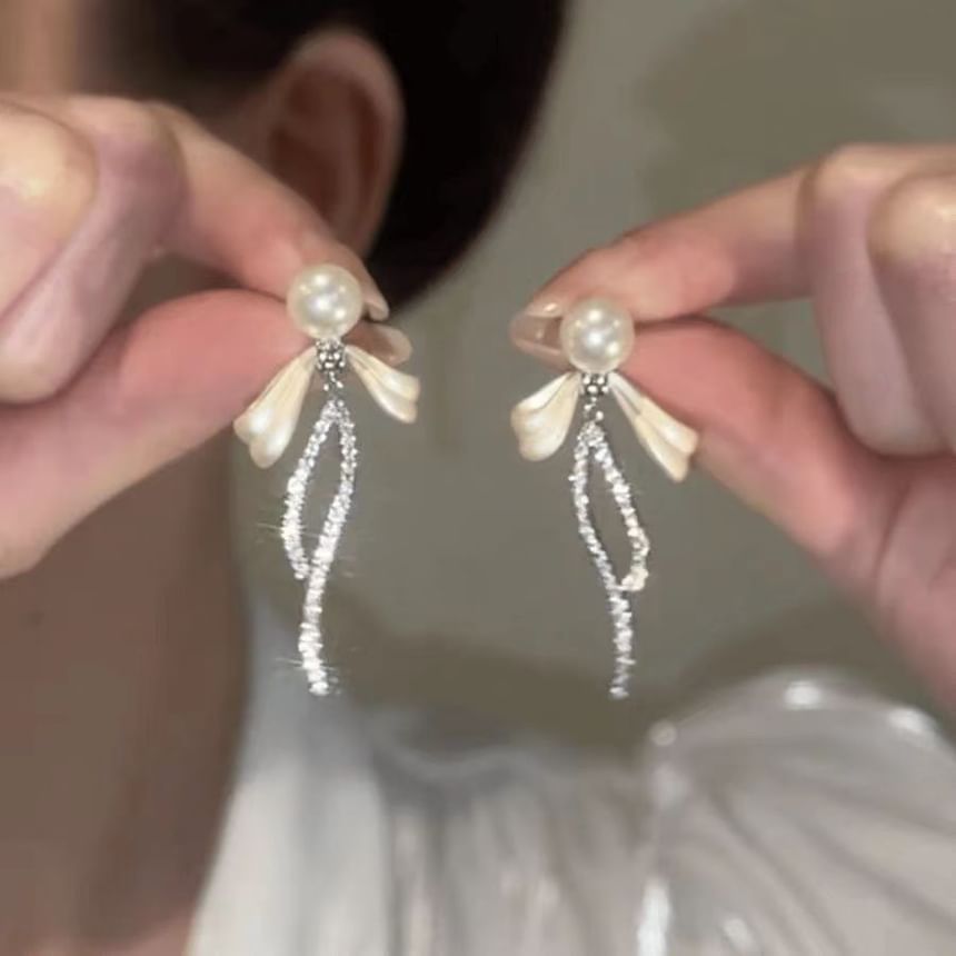 Earring Bow Rhinestone Drop