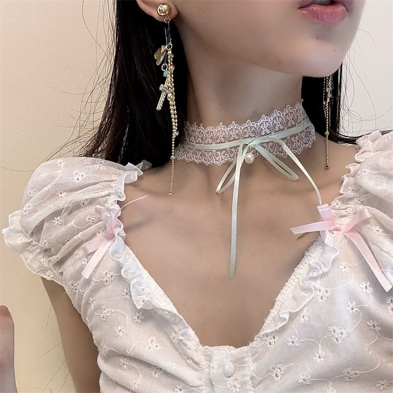 Earring / Choker Bow Cross Drop Lace Butterfly