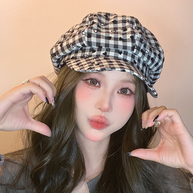 Cap Newsboy Heart Print