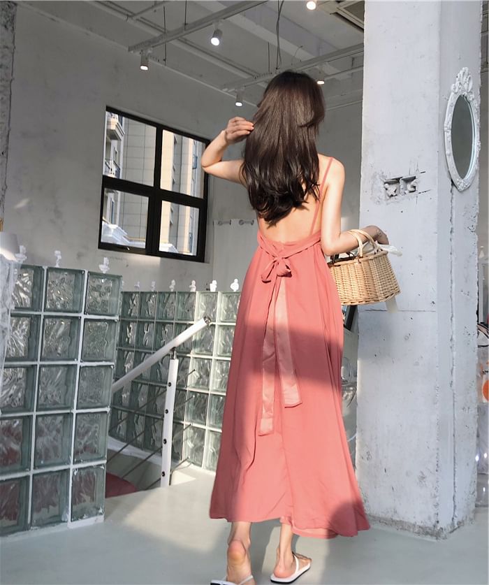 Spaghetti Sundress Plain Back Strap Open Maxi