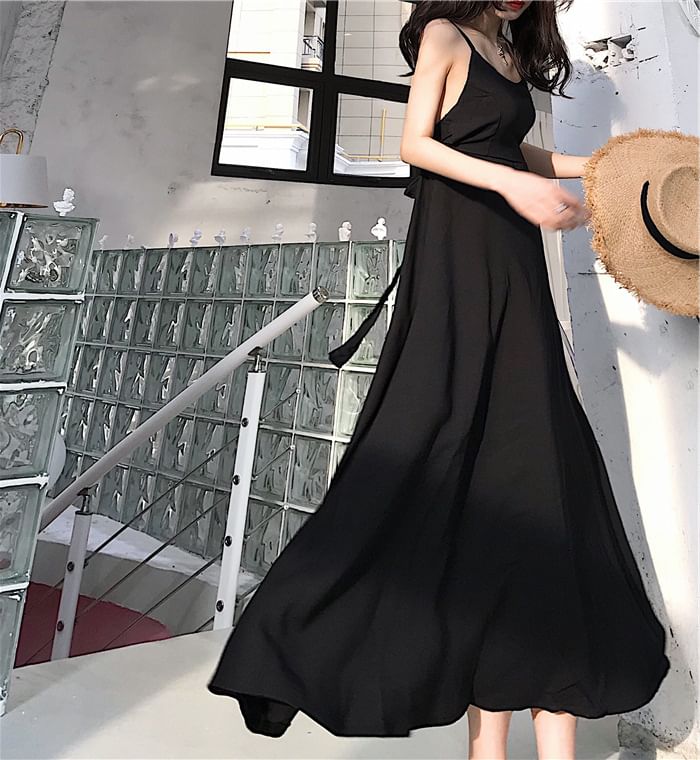 Spaghetti Sundress Plain Back Strap Open Maxi