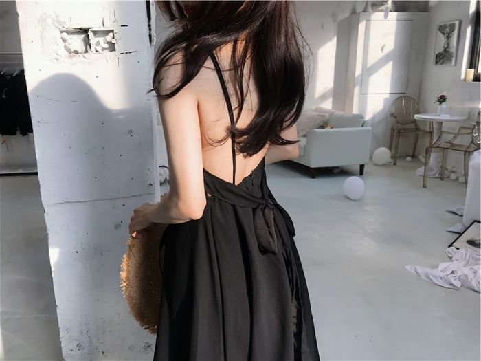 Spaghetti Sundress Plain Back Strap Open Maxi