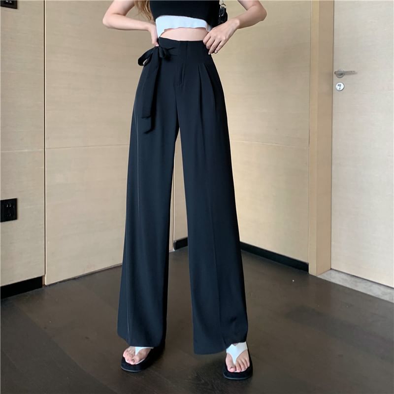 Tie-Up Pants Wide Leg Dress Plain High Waist