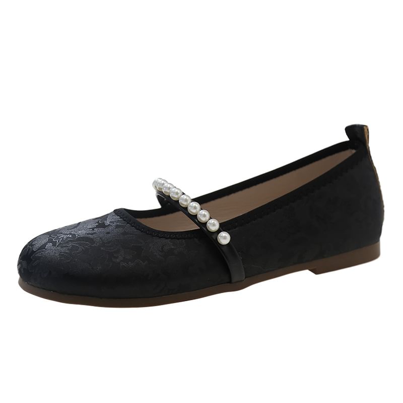 Floral Faux Pearl Mary Jane Flats