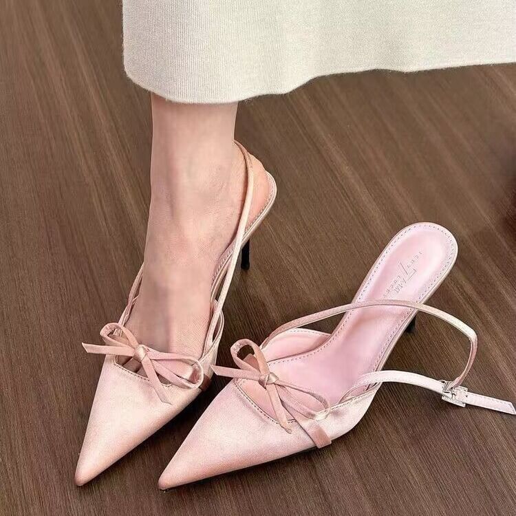 Pointed Stiletto Slingback Bow Sandals