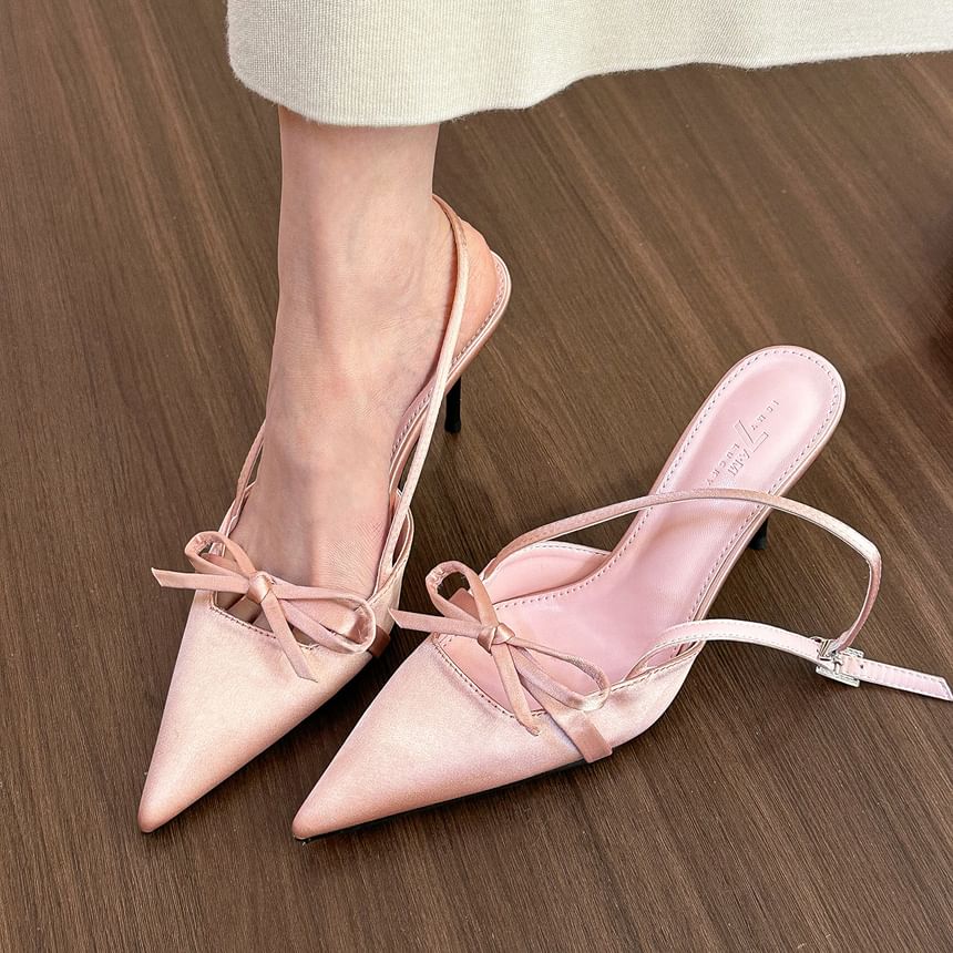 Pointed Stiletto Slingback Bow Sandals