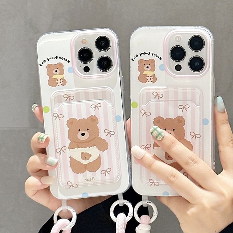 Strap Card Bear Holder Case Phone