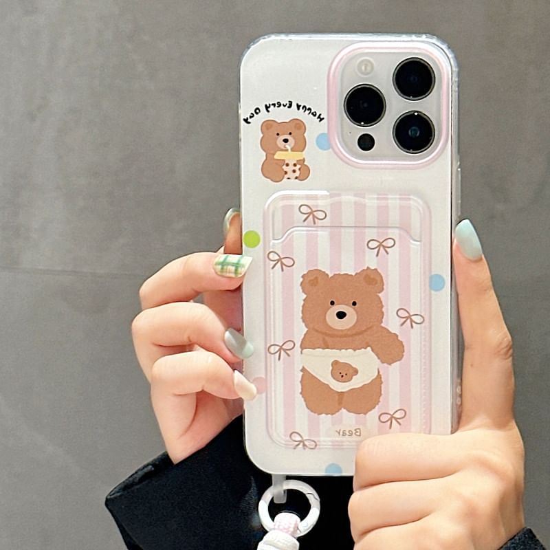 Strap Card Bear Holder Case Phone
