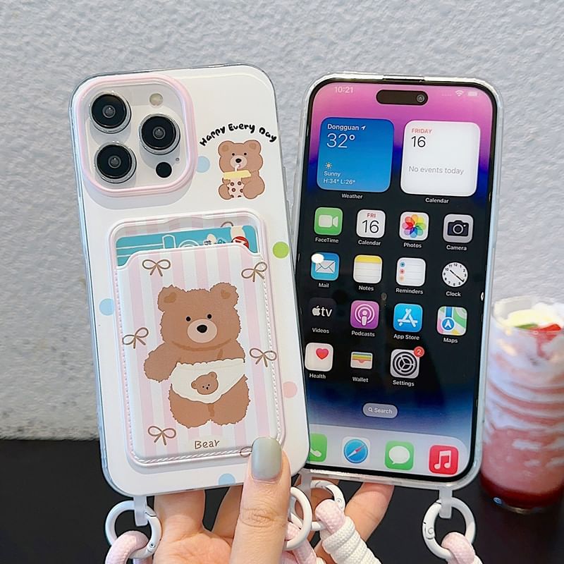 Strap Card Bear Holder Case Phone