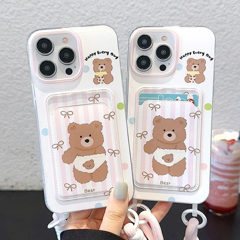 Strap Card Bear Holder Case Phone