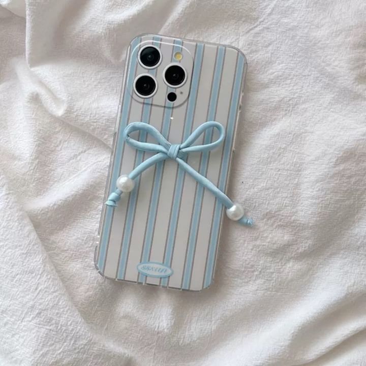 Case Decoration Pearl Striped Set / Phone Bow Faux Adhesive