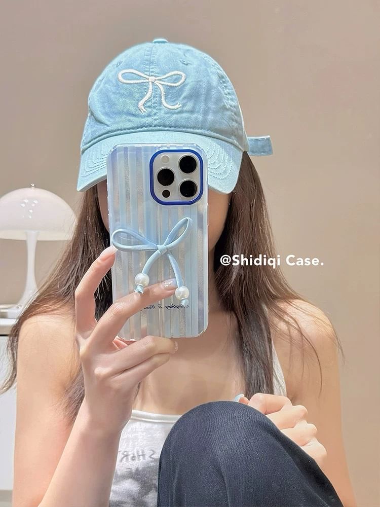 Case Decoration Pearl Striped Set / Phone Bow Faux Adhesive