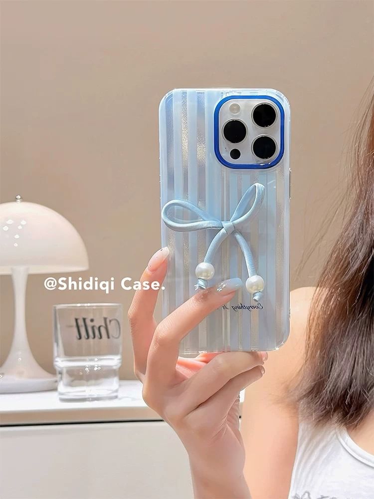 Case Decoration Pearl Striped Set / Phone Bow Faux Adhesive