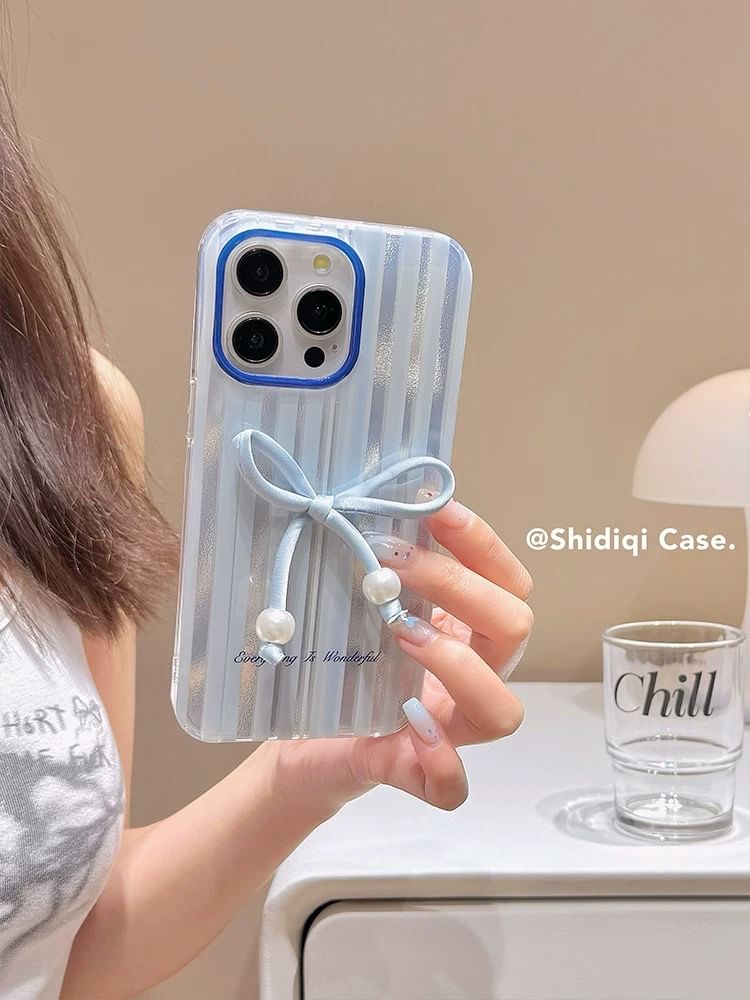 Case Decoration Pearl Striped Set / Phone Bow Faux Adhesive