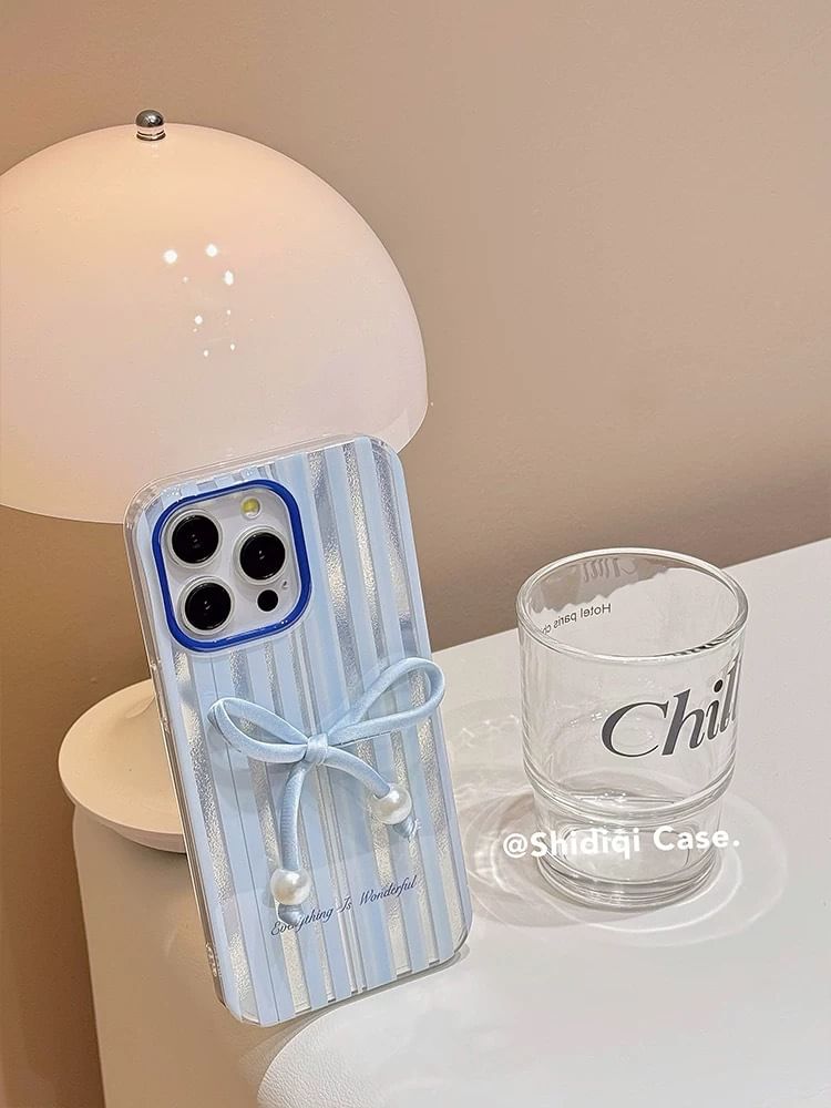 Case Decoration Pearl Striped Set / Phone Bow Faux Adhesive