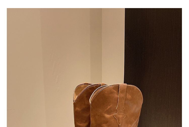 Faux Leather Heel Tall Boots Chunky