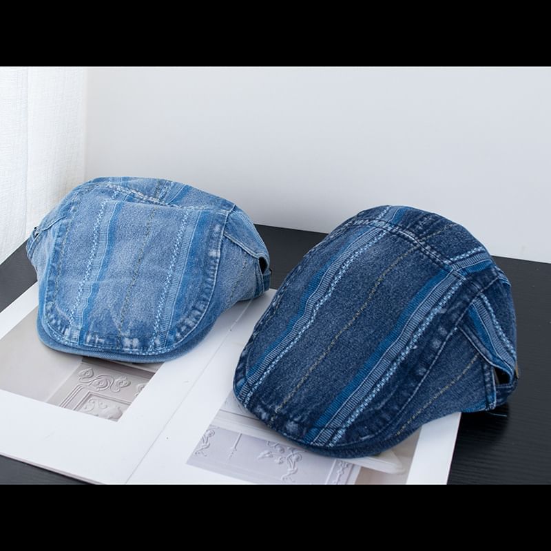 Flat Washed Cap Denim Striped