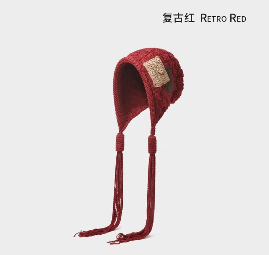 Color Block Tassel Beanie