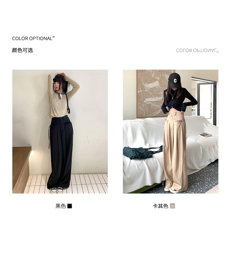 Suit Pleated Pants Wide High Leg Plain Rise