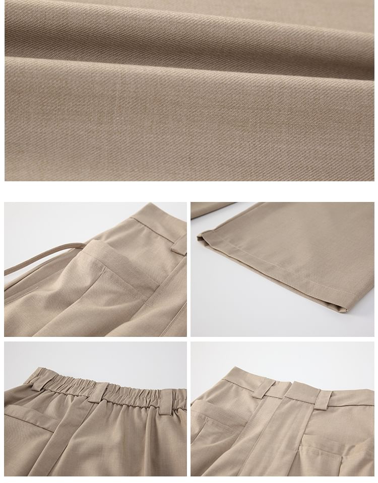 Suit Pleated Pants Wide High Leg Plain Rise