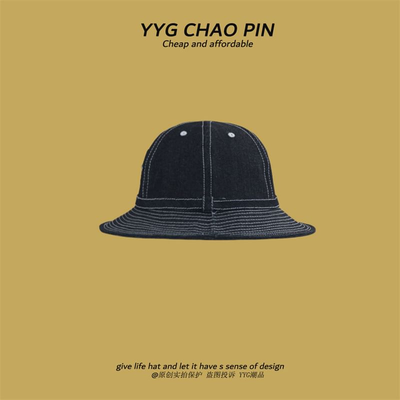 Denim Hat Bucket Contrast Applique Stitching