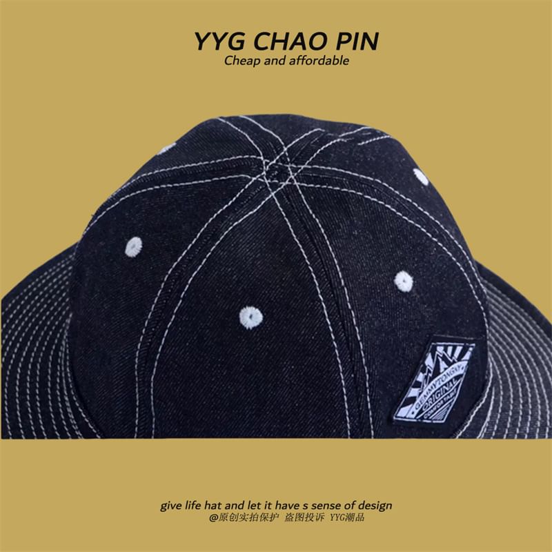 Denim Hat Bucket Contrast Applique Stitching